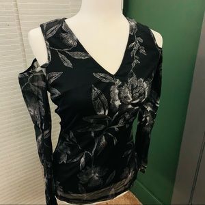 INC V neck top print garden mesh flower